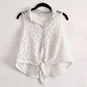 Nella Fantasia Tank Top S Knit Mesh Front Tie White Coverup Vacation Trip Swim